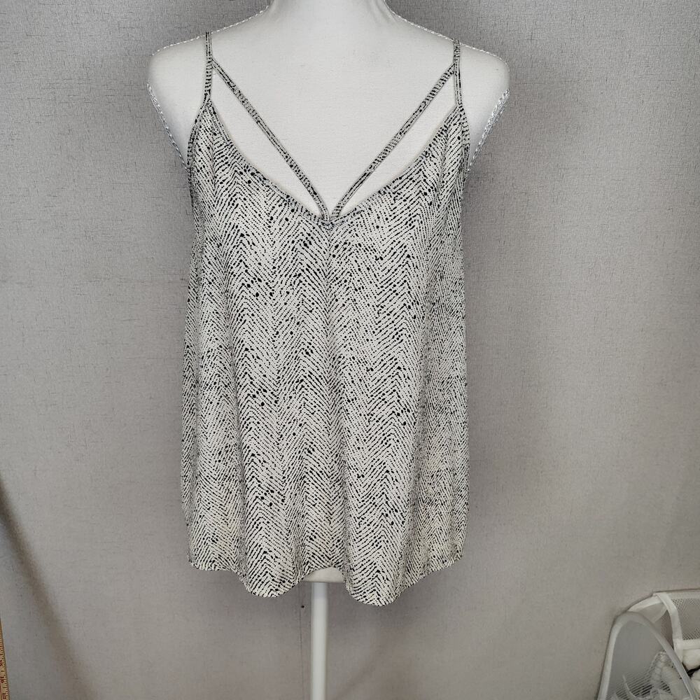 Lush Strappy Cami Tank Top Medium Black White Print Sleeveless Boho